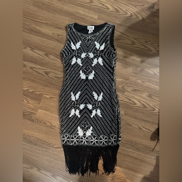 Unique Vintage Dresses & Skirts - Unique Vintage Black and White Beaded Midi Dress